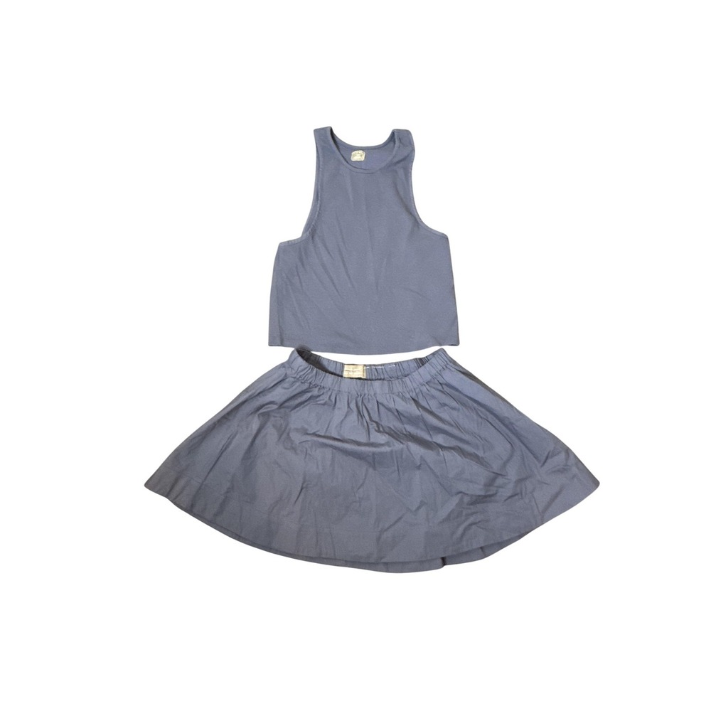 Free-est 2 Piece Set Womens Small Blue Tank Top Skirt Cotton‎ Lounge Pockets
